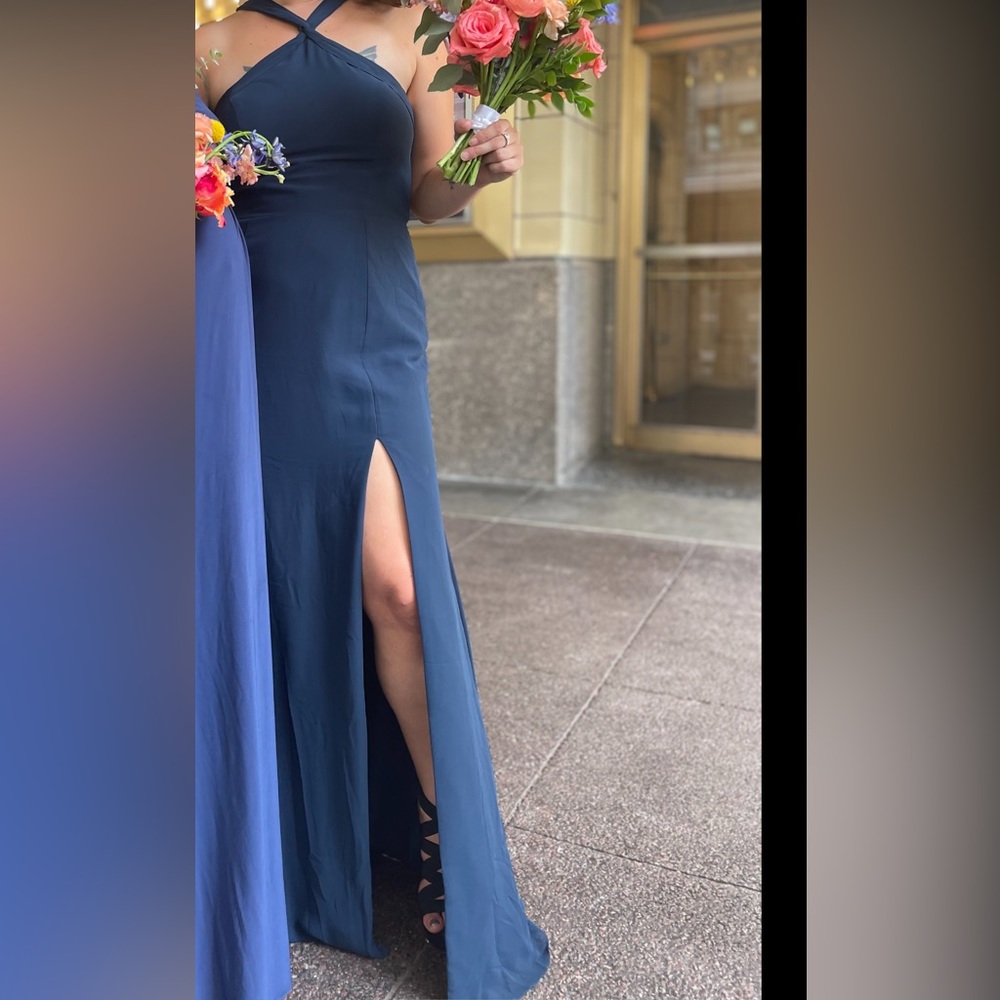 Azazie Rue dark navy bridesmaid-style dress, size A12, only worn once!